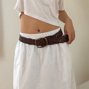 Genuine Bonded Leather Brown Braided Woven Belt With Gold Tone Buckle Size M